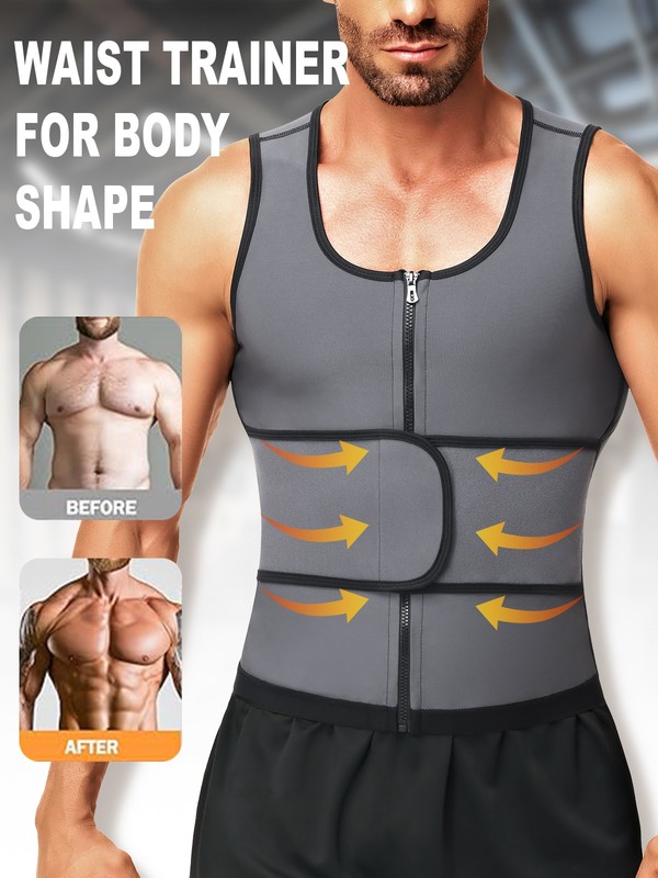 Men 2 in 1 Waist Trainer Sauna Shirt for Men Sweat Band for Stomach Gym Workout gallery