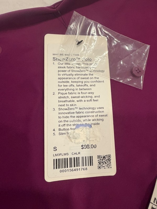 Lululemon Mens ShowZero SlimFit Polo Shirt Sz Small CHLR Purple gallery