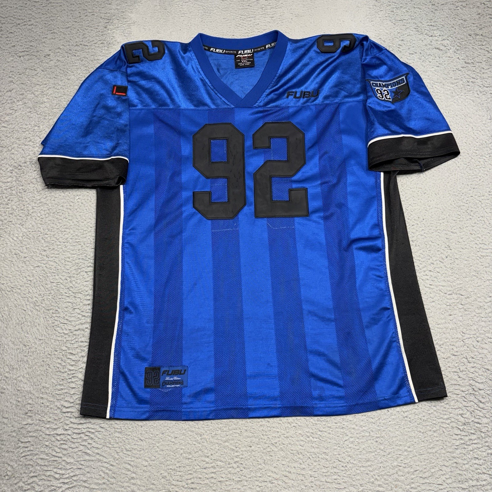 VINTAGE FUBU Football Jersey Mens 2XL Blue Black Champions League Mesh #05 Y2K gallery