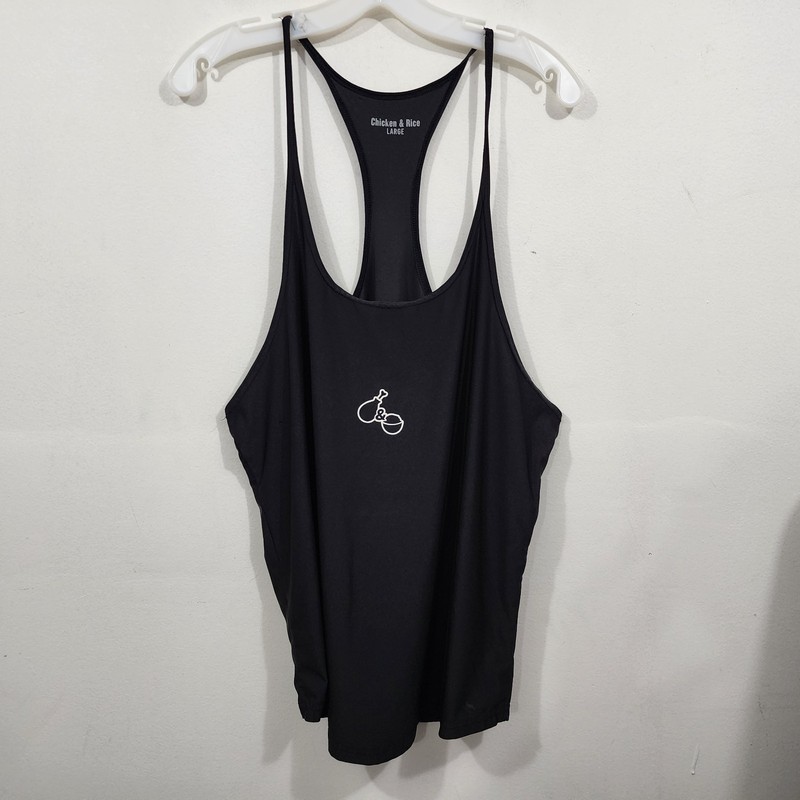 Chicken & Rice Breathable Stringer Tank Top Muscle Tee Stretch Mens Size L Black gallery