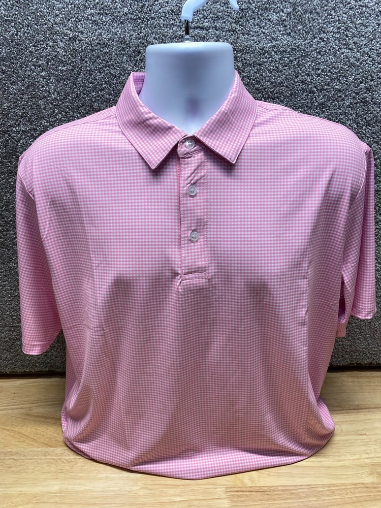 NWT White Water Life Men's Large Pink Gingham Performance Polo Golf Shirt