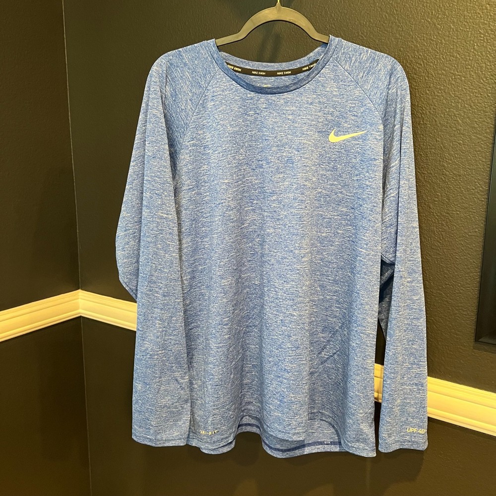 Nike Swim Men's Heather Blue Long Sleeve Performance Dri-Fit Shirt Size XXL