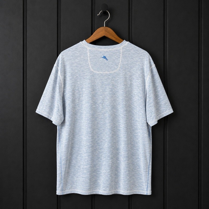 Tommy Bahama Performance Shirt Men Gray Blue Heather Stretch Crew Neck P2P 27 gallery