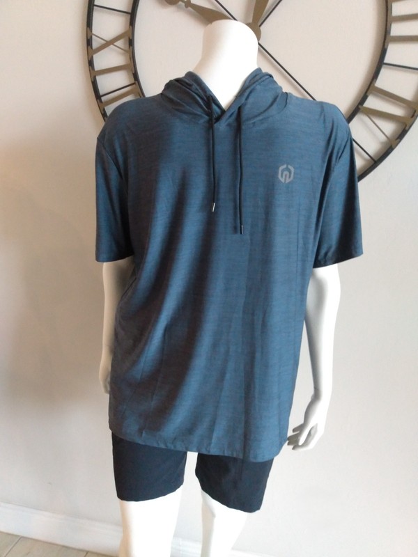 Neleus Workout Short Sleeve Hoodie Slate Gray Men's Size 2XL (45-48) gallery