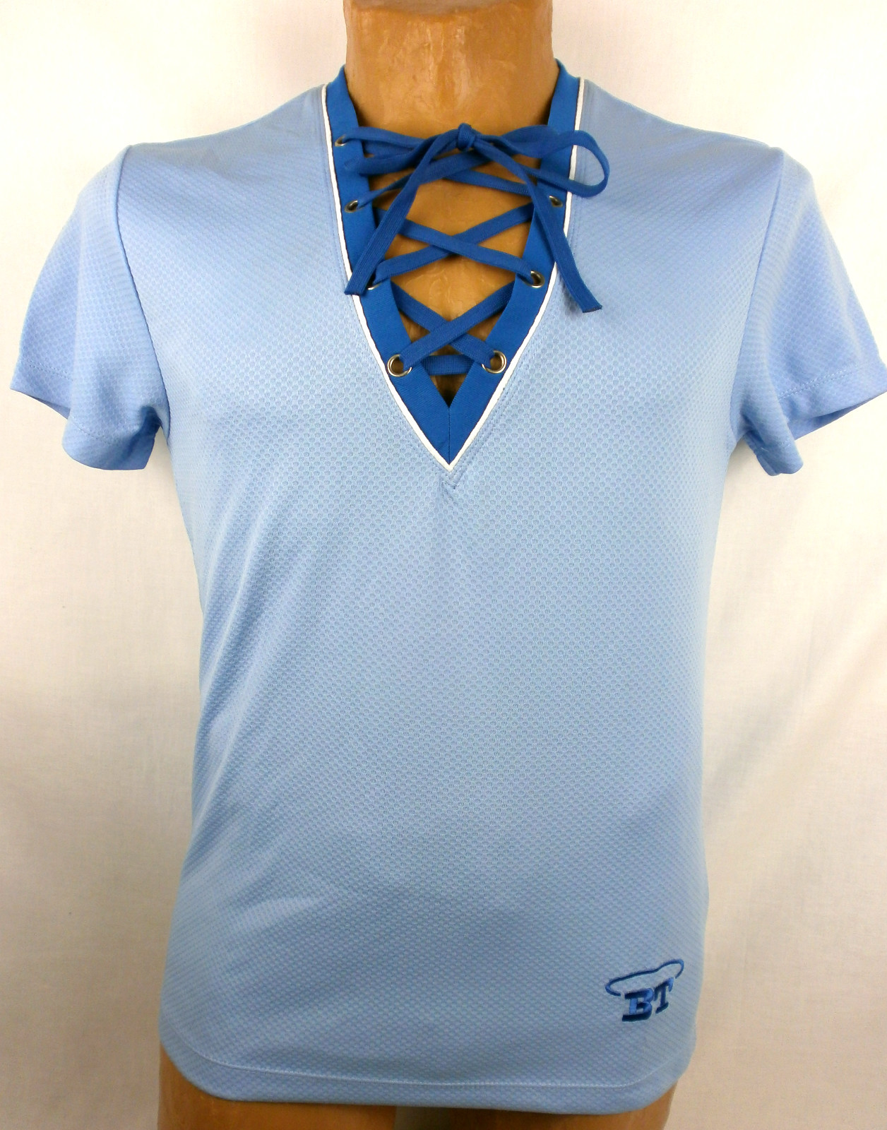 Body Tech Blue Jersey Short Sleeve Lace-up V-Neck Boxing Tee Medium #114A AK165 gallery