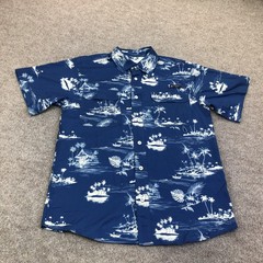 Nautica Shirt Mens Medium Blue OTF Tech Short Sleeve Fishing Graphic Print Top