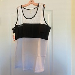 Vintage SUB4 Mesh Running Singlet Tank Top USA White Black XL NOS 1980s Style