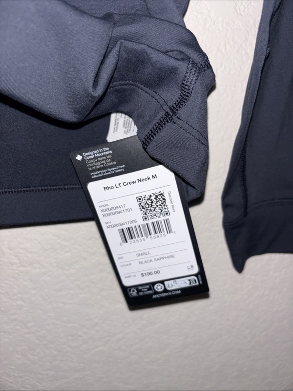 Arc'teryx Rho LT Crew Neck Base Layer - Men's Small - Black Sapphire Color NWT gallery