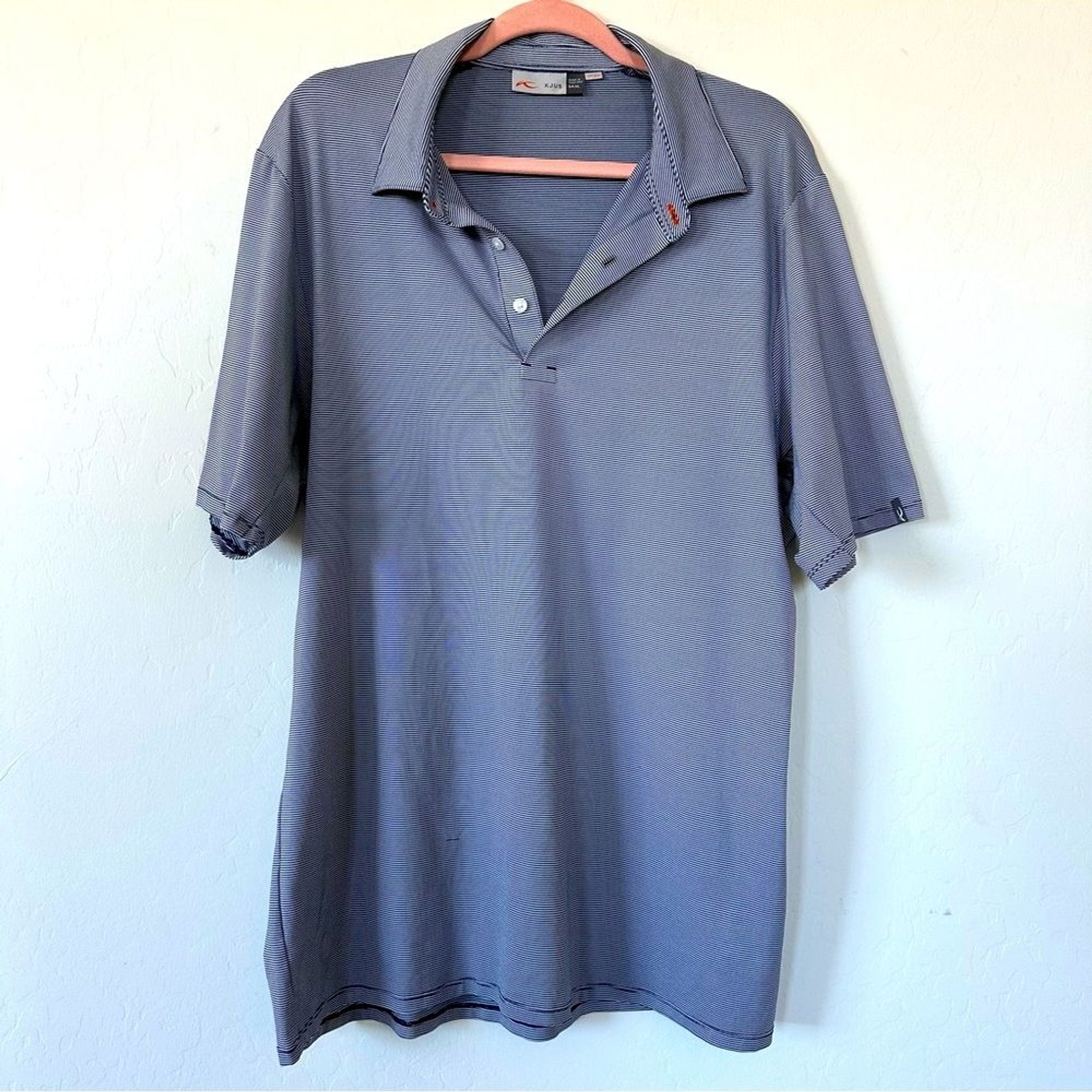 Kjus Soren Navy & Gray Stripe Mens Short Sleeve UPF Golf Polo XL Pickleball gallery