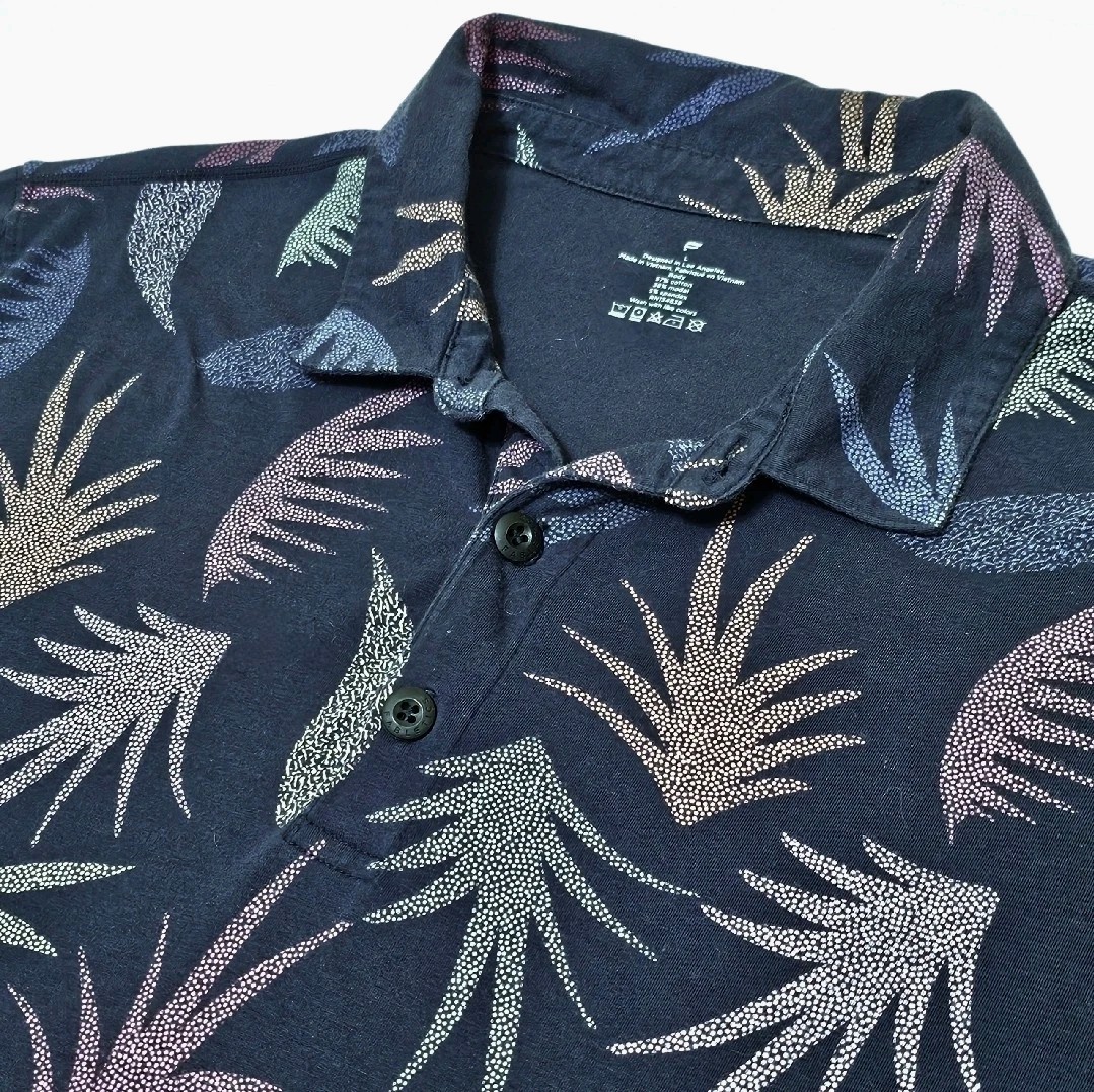 FABLETICS 24-7 Floral Leaf Pattern Navy Short Sleeve Polo Shirt - Men's LARGE L gallery