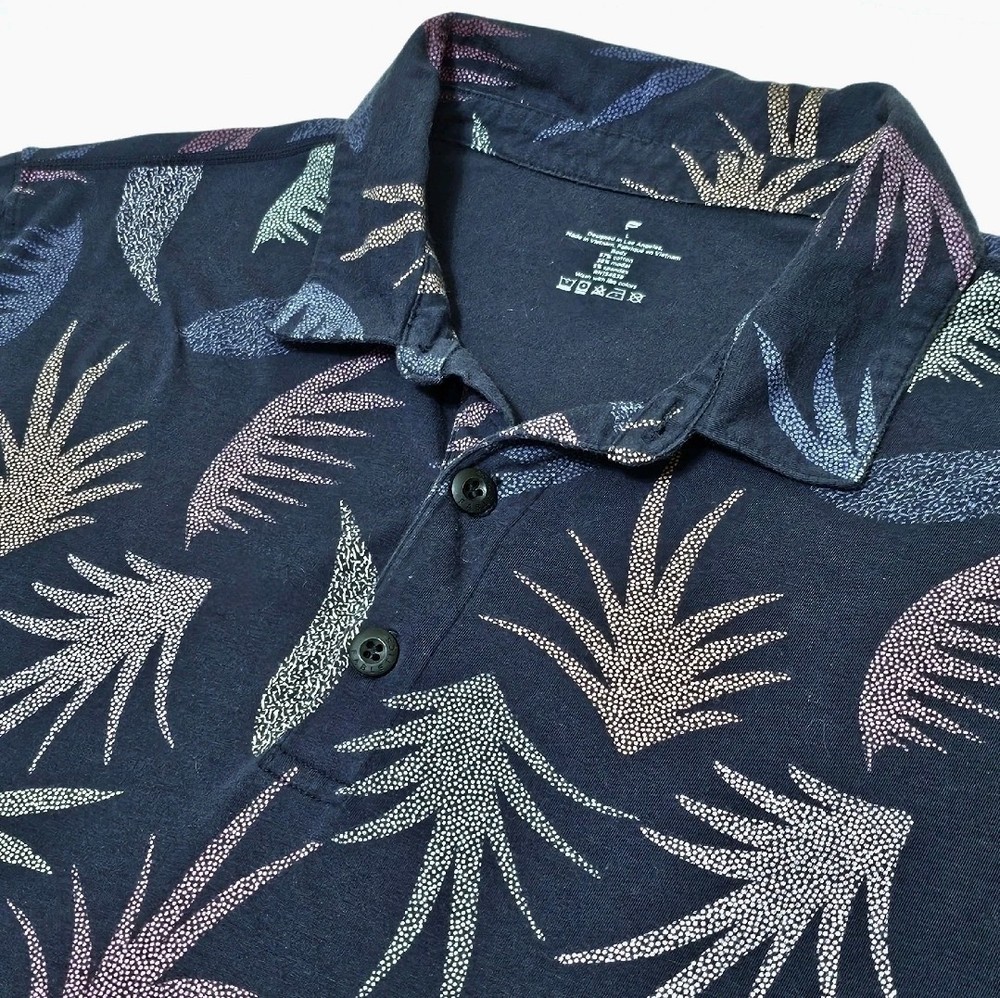 FABLETICS 24-7 Floral Leaf Pattern Navy Short Sleeve Polo Shirt - Men's LARGE L