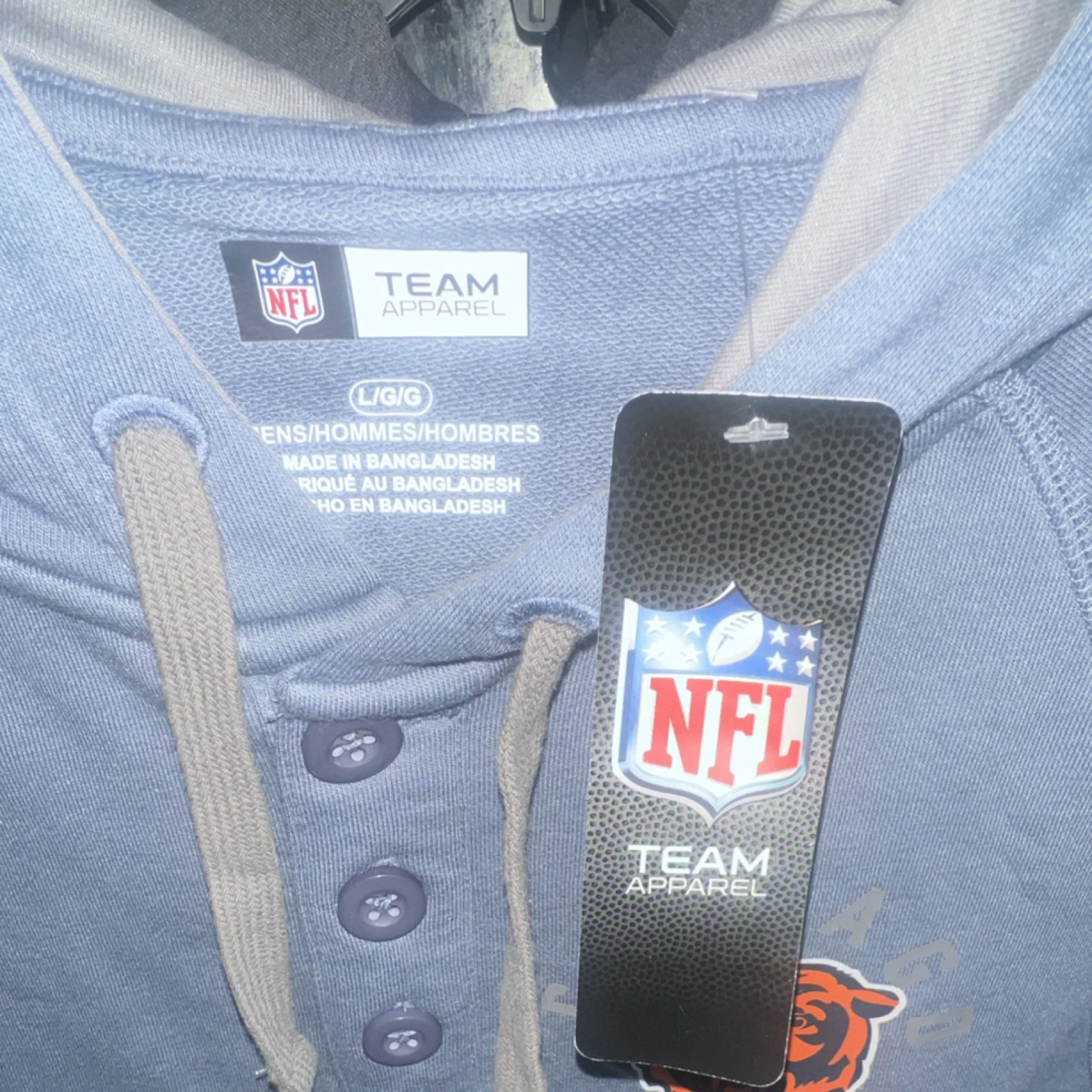 Officially Licensed NFL Team Apparel Chicago Bears Hooded 3-button Henley Size L gallery