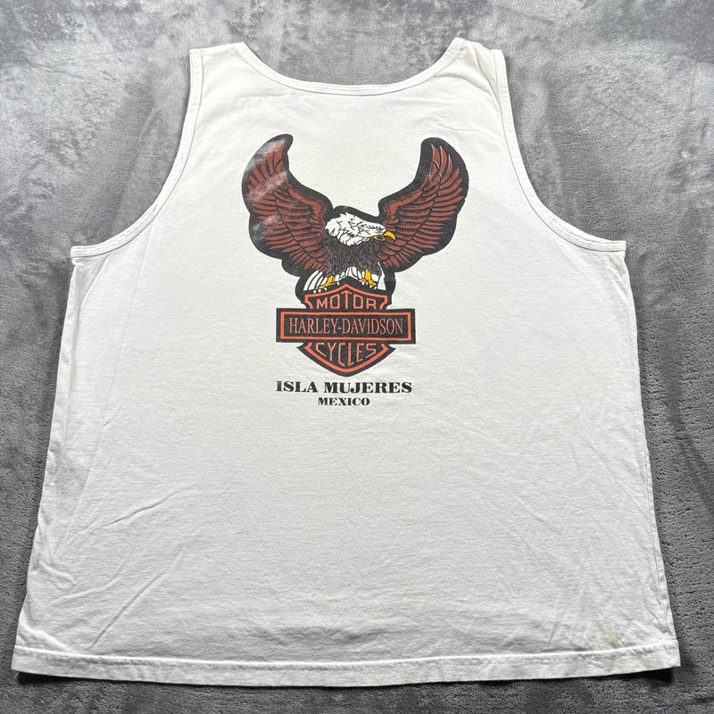 Harley Davidson Isla Mujeres Mexico Eagle Tank Top Mens 2XL White Cotton Graphic gallery