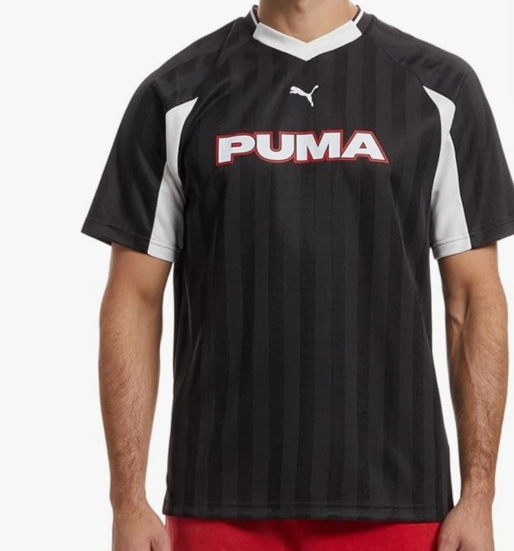 PUMA SPORT Size L Men's Soccer Jersey Striped Breathable V-Neck New gallery