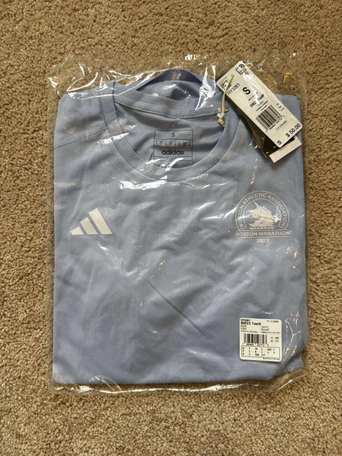 Adidas 2023 Boston Marathon Men’s Tech Shirt Light Blue Size Small gallery