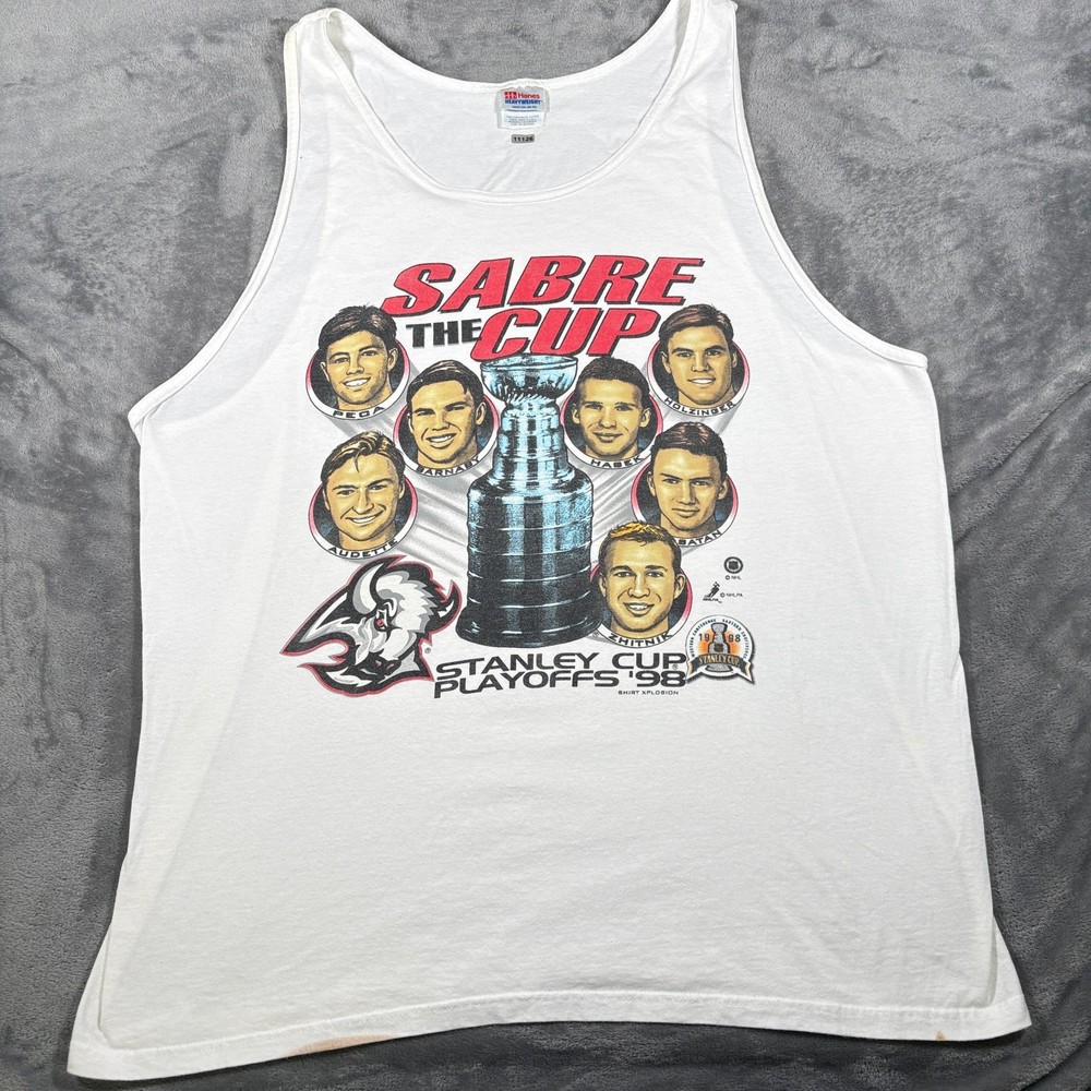Vintage 1998 Buffalo Sabres Tank Top Mens 2XL White Hockey Stanley Cup Playoffs