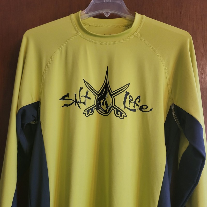 Salt Life SLX Long Sleeve Shirt Mens Small S Yellow Black UPF 50 Beach Surf gallery