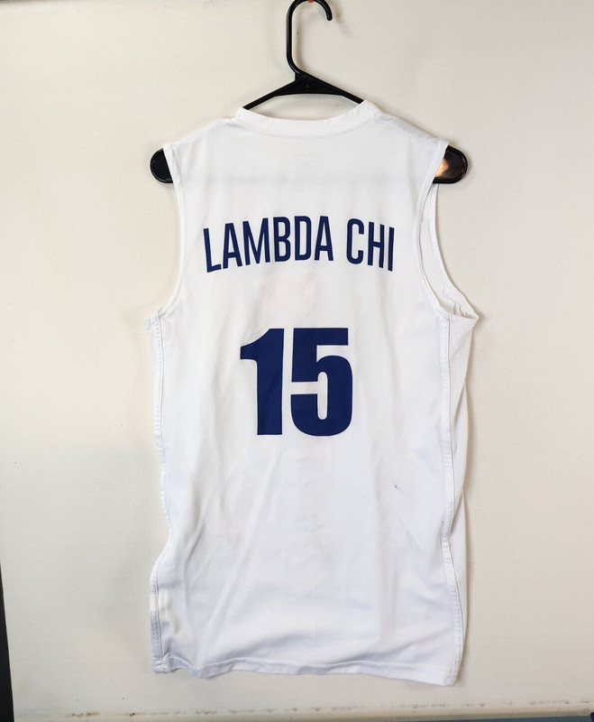 Ball State University Cardinal-Lambda Chi-Sleeveless Jersey #15 White Graphic T gallery