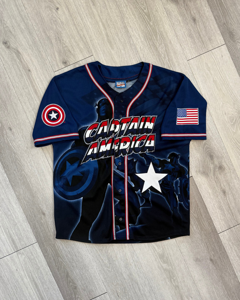 Vintage 2002 Marvel Comics Captain America Baseball Jersey - Size Large