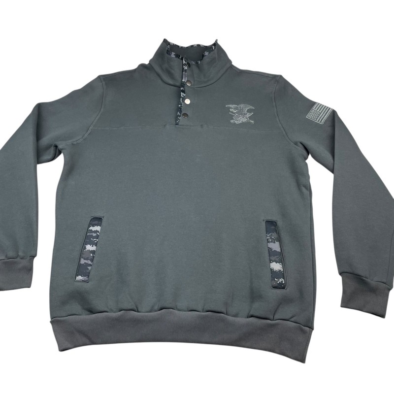 NRA Men's 1/4 Snap Button Mock Neck Pullover Gray/Camouflage Trim • Large gallery