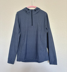 adidas Light Blue Heather Quarter Zip Athletic Tech Hoodie Workout Running