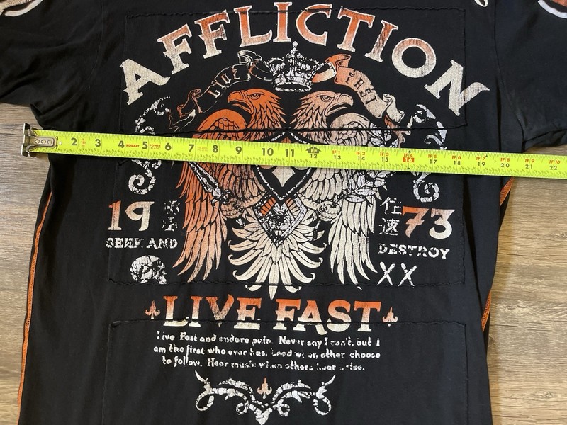 Affliction Mens Short Sleeve Black & Orange Seek & Destroy T-Shirt - Mens Large gallery