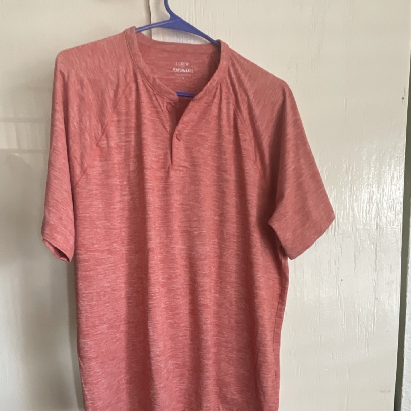 J.Crew Performance Heathered Red Henley Short Sleeve T-Shirt Men's Size L gallery