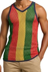 Rasta String Vest Mesh Mens Crochet Cotton Gym Vests Training Tank Top FishNet