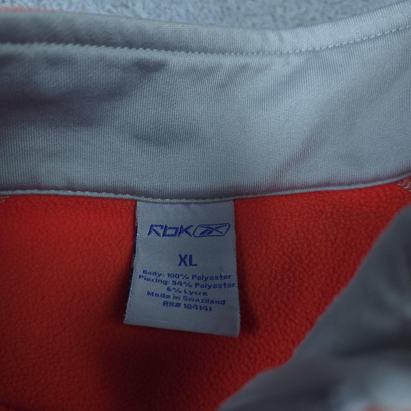 Reebok Pullover Mens XL Orange Gray 1/4 Zip Fleece Mock Neck Stretch Colorblock gallery