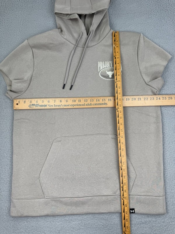 Under Armour Project Rock Icon Fleece Cut Off Sleeve Hoodie Mens XL Beige Eagle gallery
