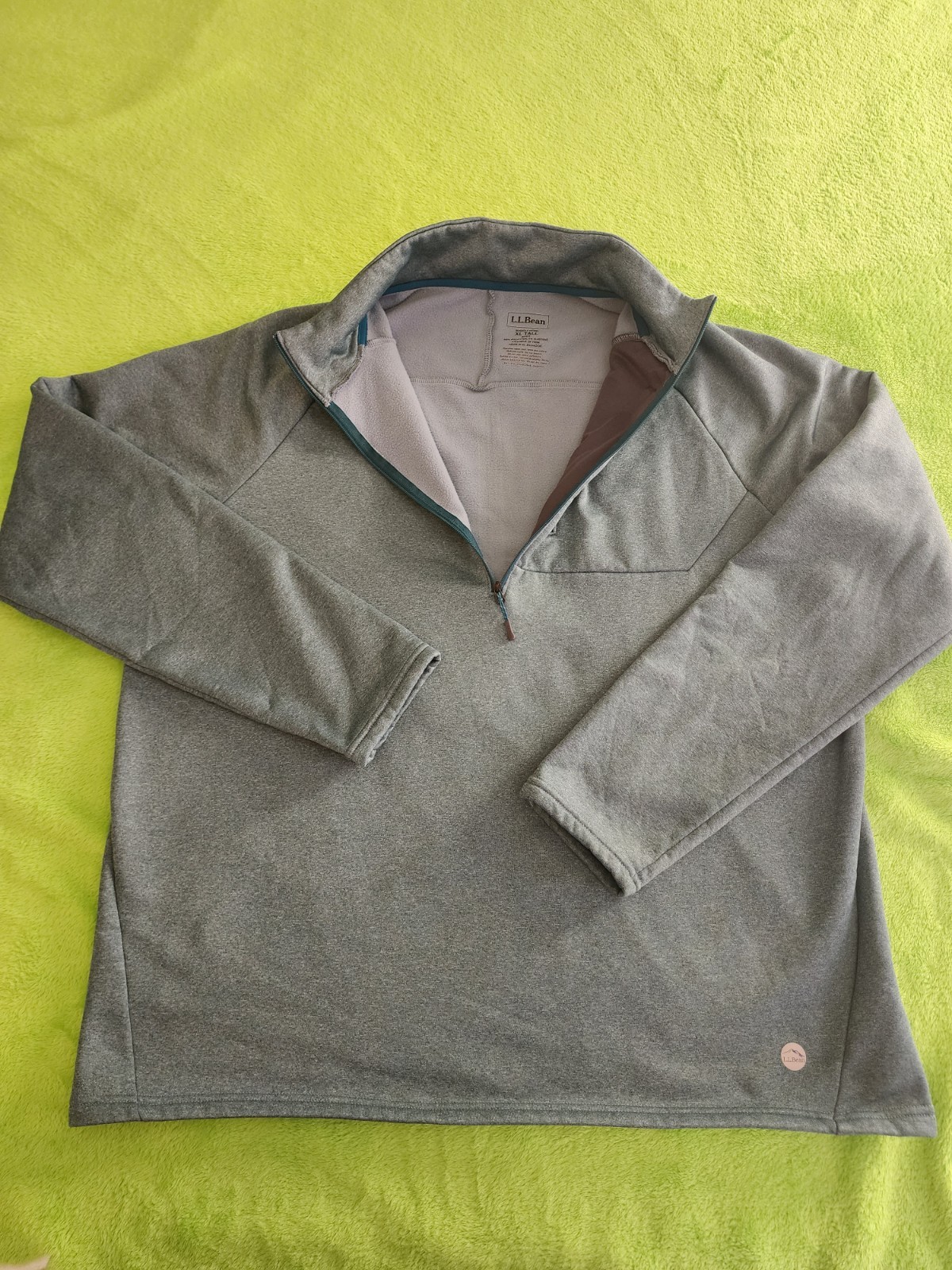 1/4 Zip XL TALL Men's Pullover L.L. Bean Stone Green Mock Neck Long Sleeve gallery