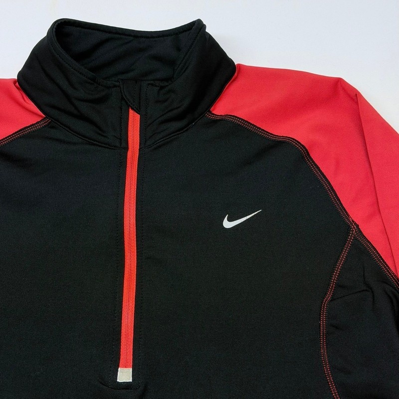 Nike Dri-FIT Mens Mock Neck Long Sleeve Training Shirt Black Red 438726-011 M gallery