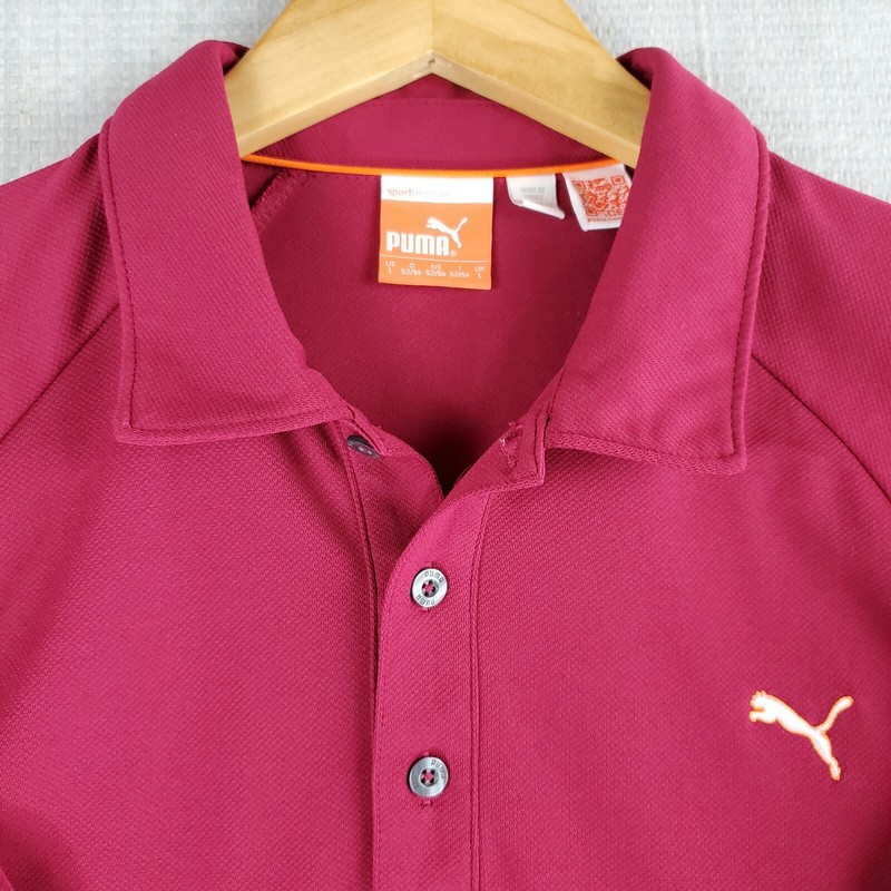 PUMA GOLF Size Large Mens Stretchy Performance Golf Polo Shirt Burgundy Wicking gallery
