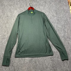 Cabelas Pullover Top Mens Large 1/4 Zip Green Knit Thumb Holes Ribbed Cuffs