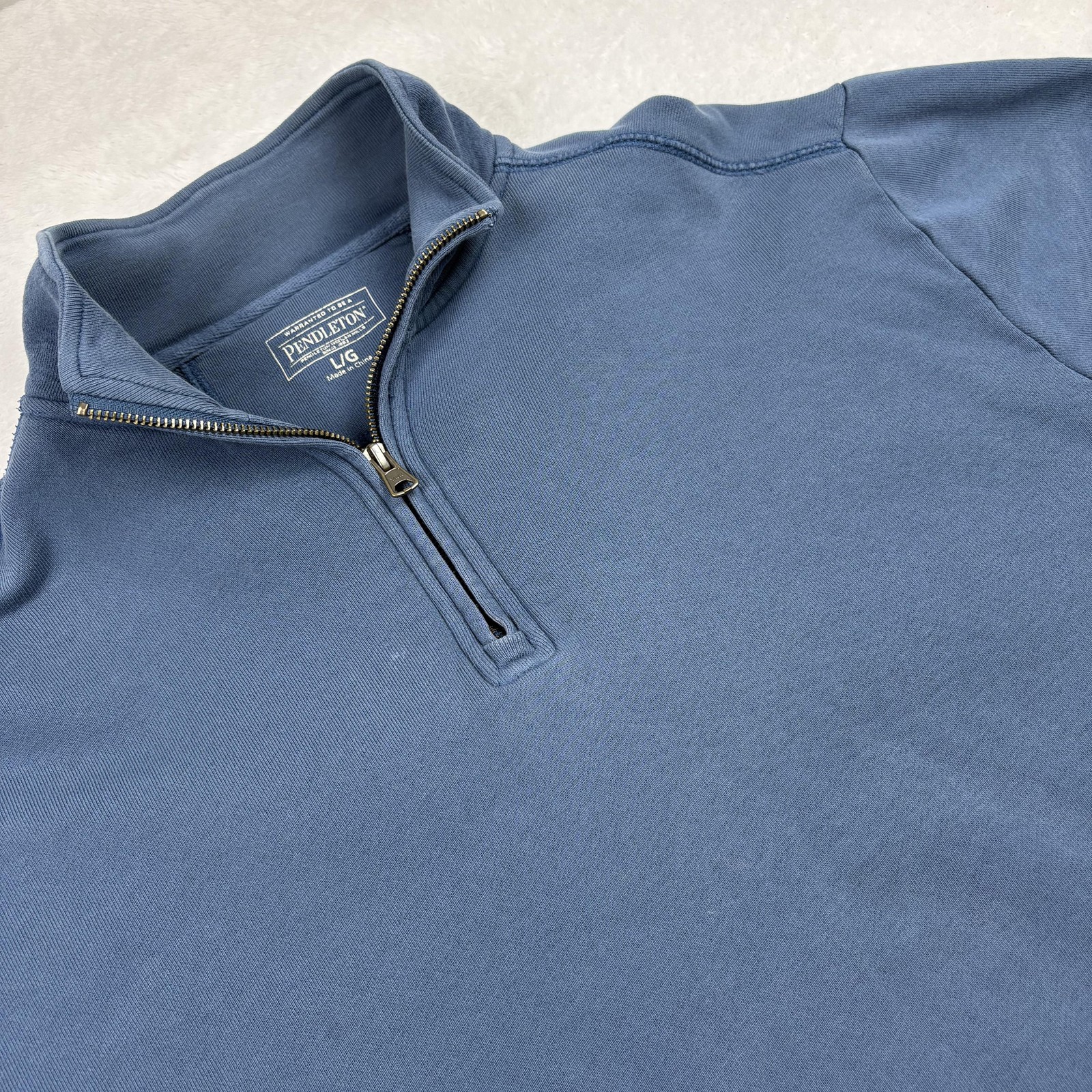 Pendleton Pullover Mens L Blue 1/4 Zip Mock Neck Terry 100% Cotton Tagless gallery