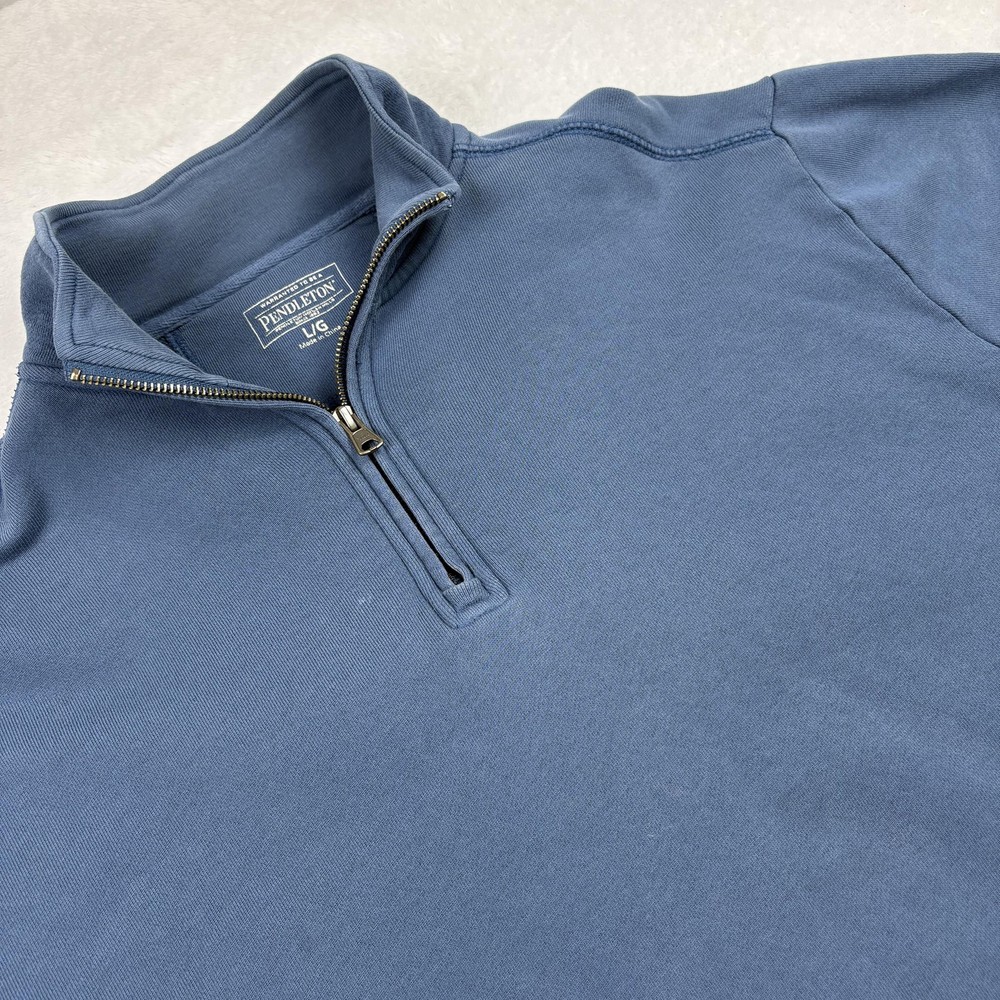 Pendleton Pullover Mens L Blue 1/4 Zip Mock Neck Terry 100% Cotton Tagless