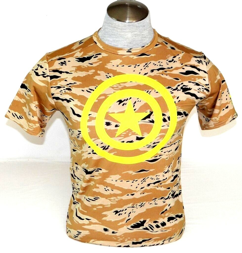 Under Armour Captain America Brown Camo & Neon Yellow Compression Shirt Mens NWT gallery