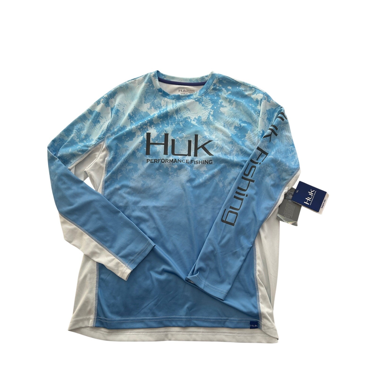 Huk Performance Shirt Long Sleeve Men Large Blue White NWT Lightweight Quick Dry gallery