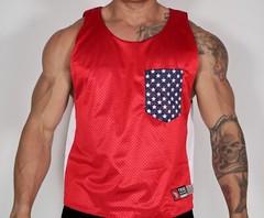 MEN’S RED/BLUE REVERSIBLE SLEEVELESS MESH SHIRT SIZE L
