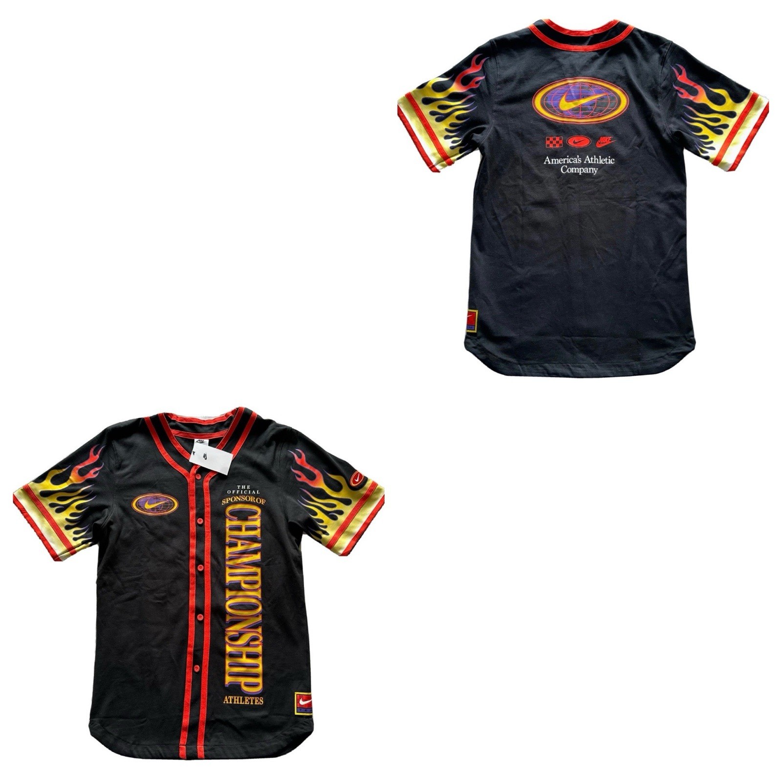 Nike Americana Flames Baseball Button Up Jersey Mens Medium New $85 DV9642-010 gallery