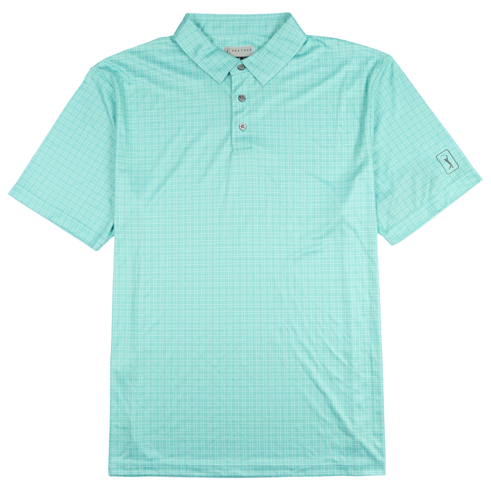 PGA TOUR Check Print Polo Golf Shirt sz M Medium Cockatoo Blue gallery