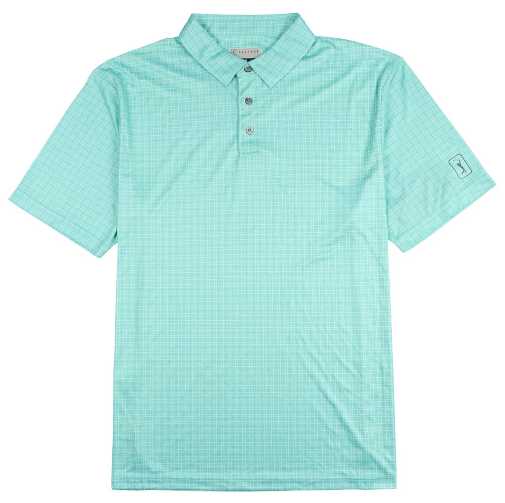 PGA TOUR Check Print Polo Golf Shirt sz M Medium Cockatoo Blue