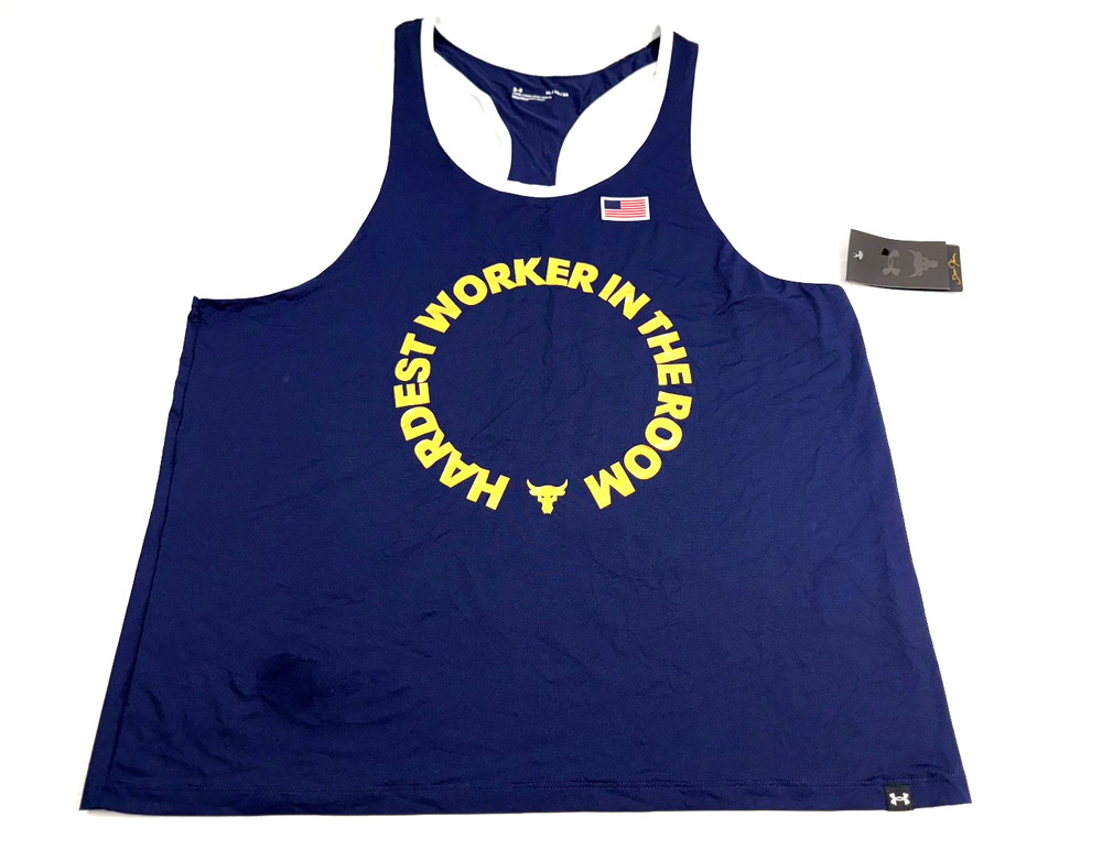 Under Armour Project Rock Hardest Worker In The Room Tank Blue Men XL 1383310