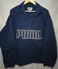 Vintage 90s Puma Blue Half Zip Pullover Jacket Big Logo Anorak Read Desc