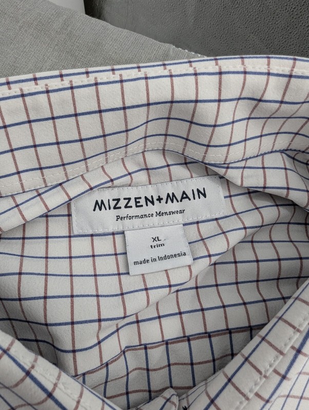 Mizzen Main Golf Polo Shirt Performance Mens XL Trim Fit White Blue Red Checker gallery