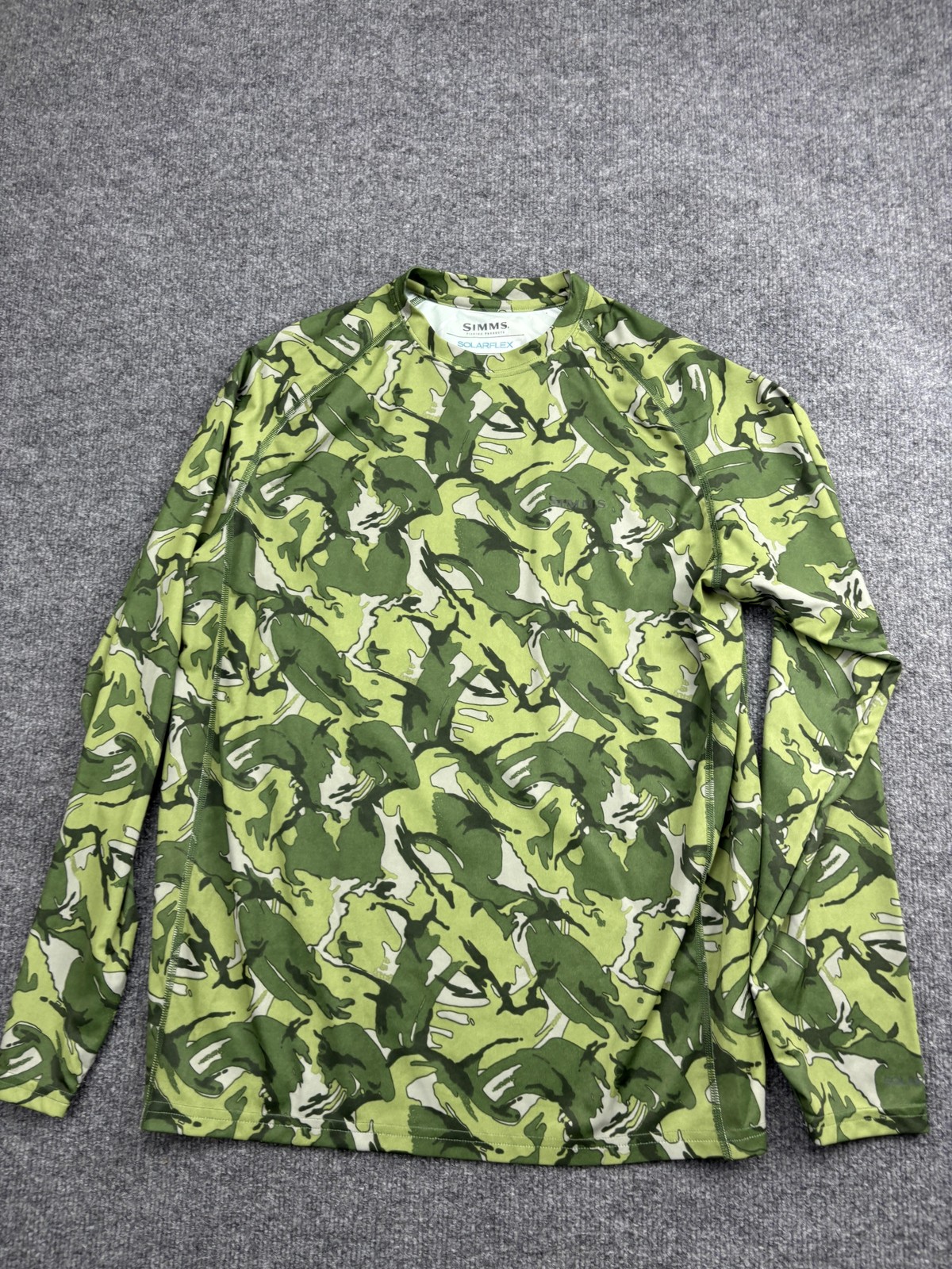 Simms Shirt Mens Medium Green Camo SolarFlex UPF 50 Long Sleeve Sun Fishing gallery