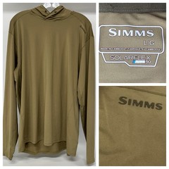 Simms SolarFlex Hoodie Shirt Mens Large Beige Fishing UPF 50