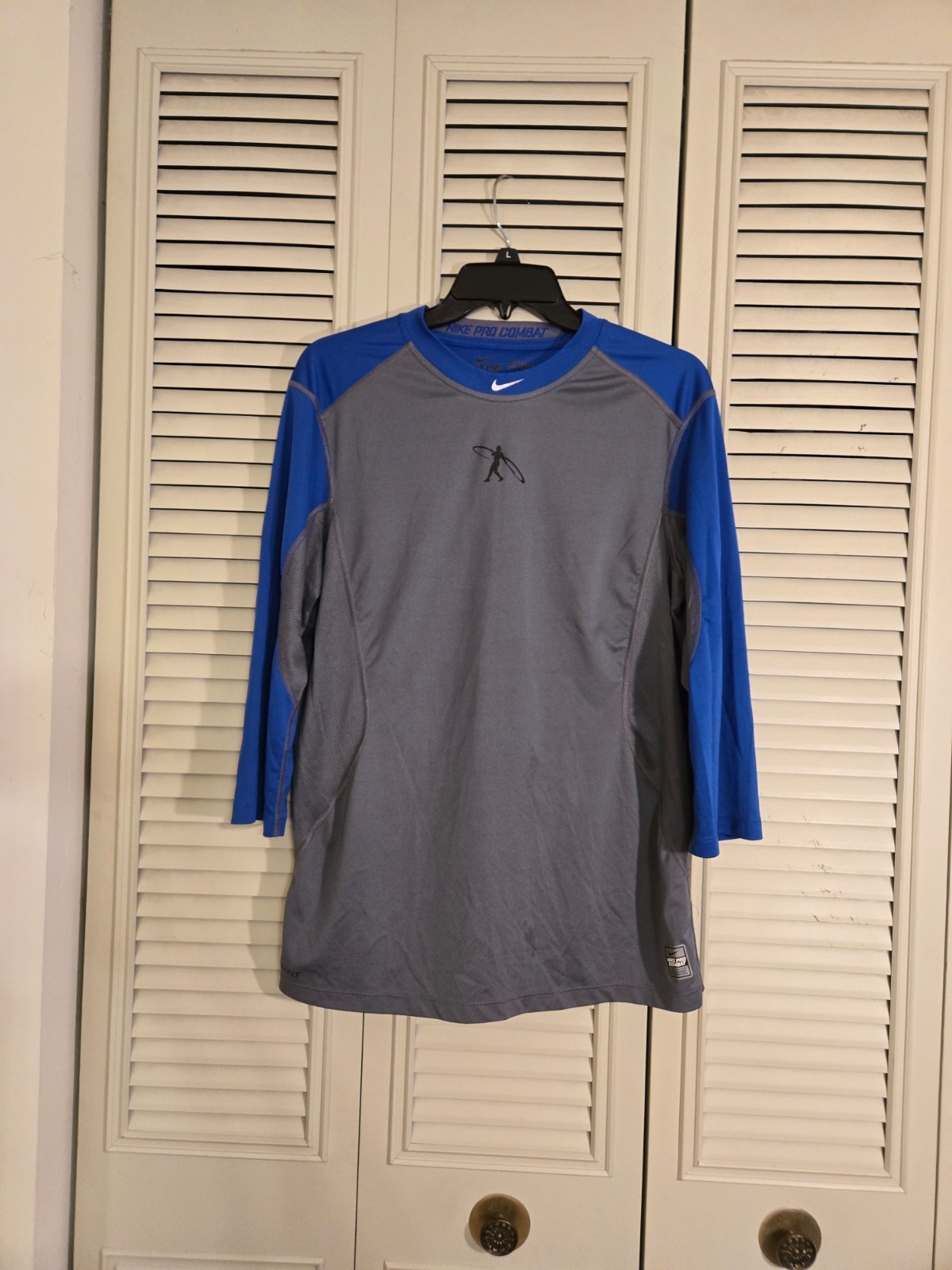 Nike Pro Combat Shirt Mens Size Large Gray Blue Swingman 3/4 Sleeve Dri Fit READ gallery