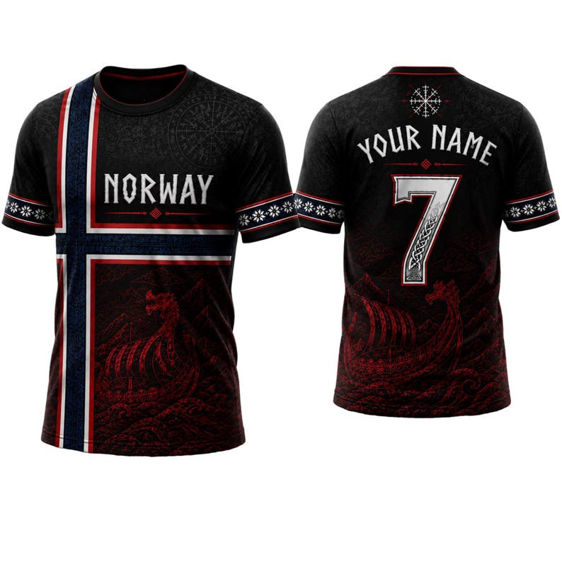 Personalized Norway Football Jersey, Custom Name Number Viking Soccer Shirt Gift gallery
