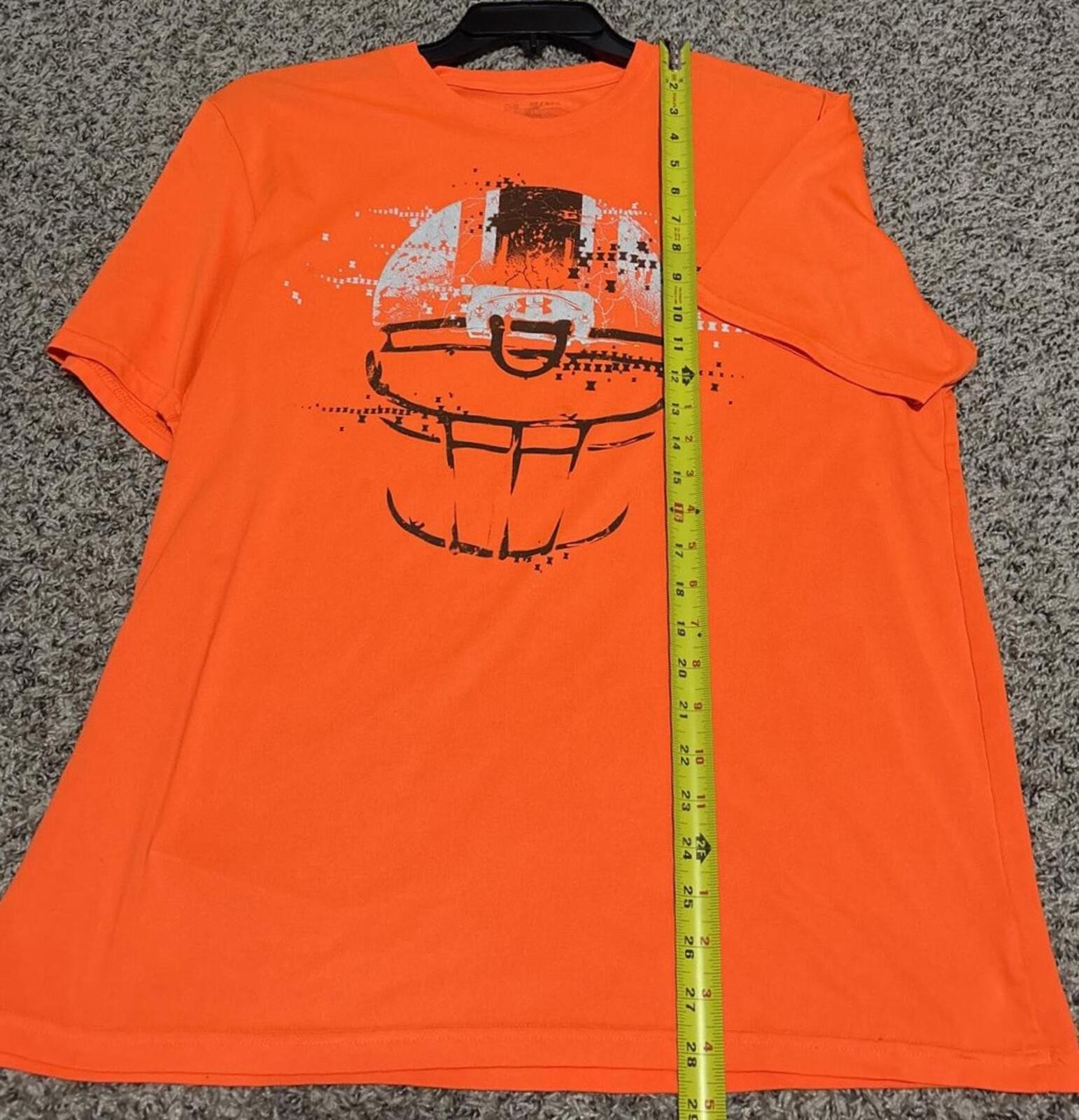 Under Armour Mens L Orange "Distressed" Football Helmet Graphic Short Sleeve Tee gallery